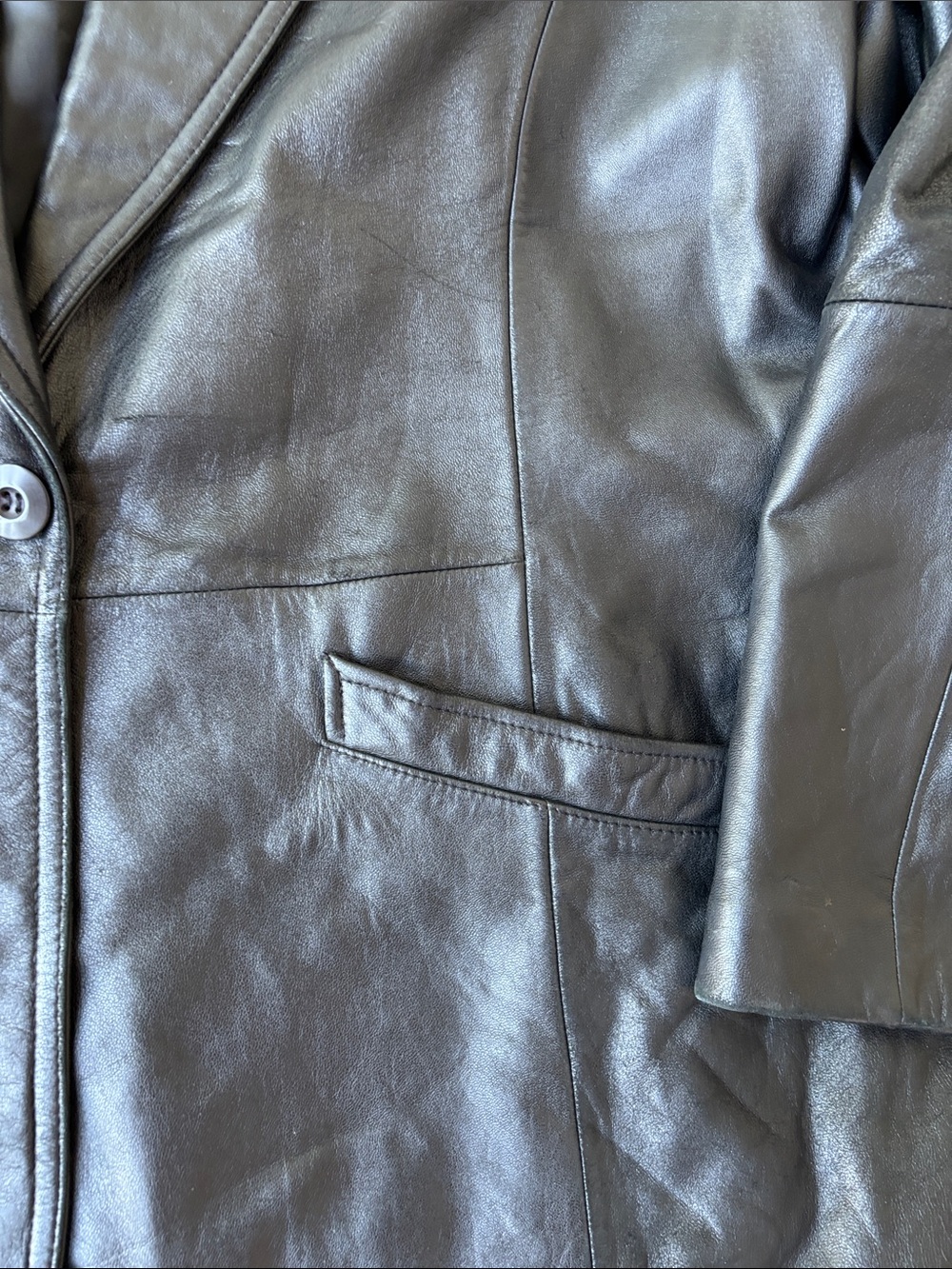 Ricardo Vintage Black Leather Women's Blazer Jacket - Single-Button - Picture 7 of 16